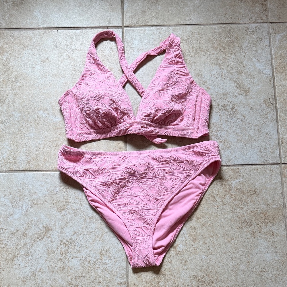 Shade & Shore Pink Textured Two-Piece Bikini
